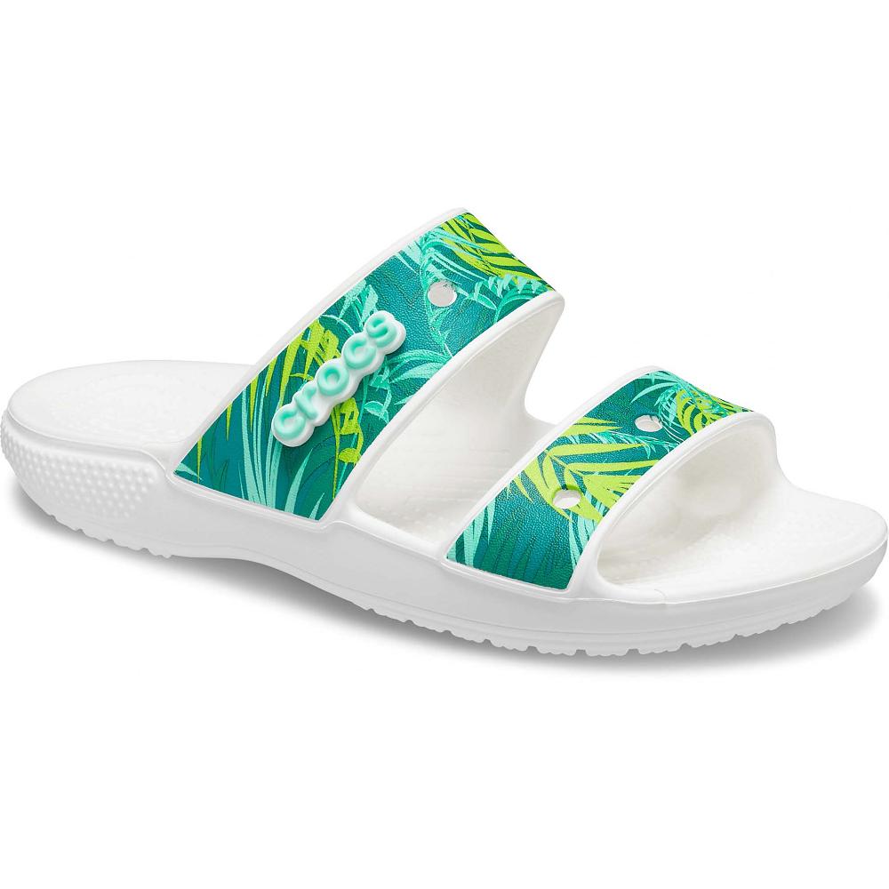 White Men's Crocs Classic Tropical Sandal Slides | NZ 1281UZGT